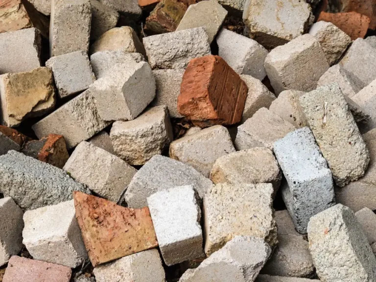 Broken concrete and brick rubble piled together